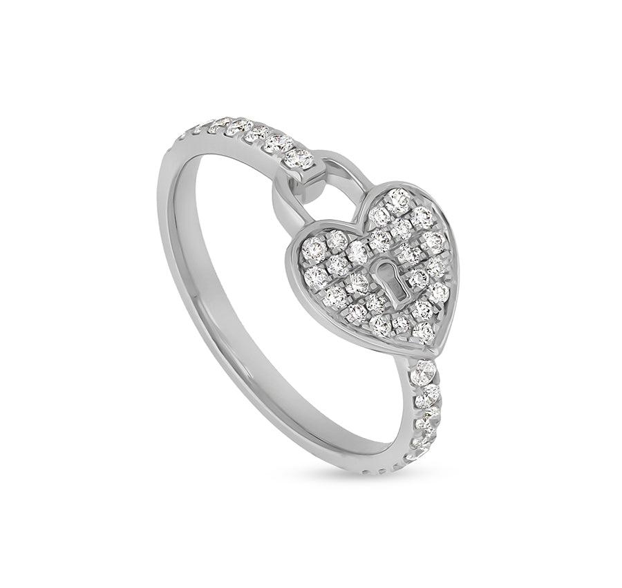 Heart Lock Shape With Round Natural diamond White Gold Casual Ring