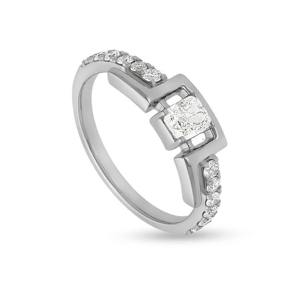 Cushion Shape With Round Natural Diamond White Gold Casual Ring