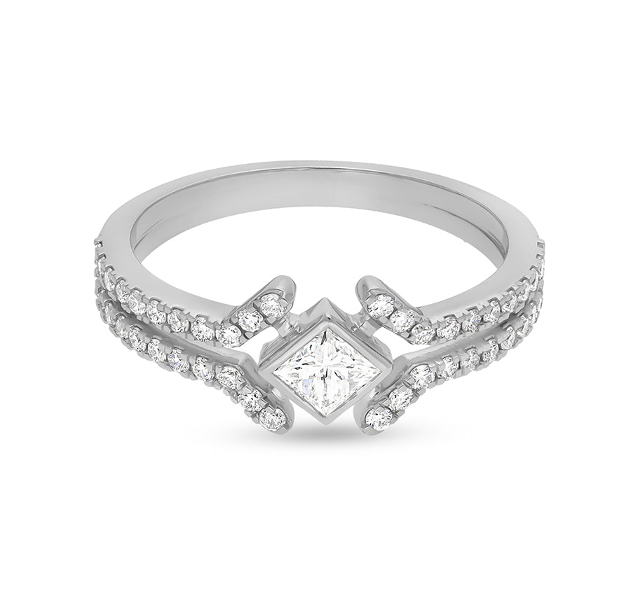 Princess & Round Cut Natural Diamond White Gold Casual Ring