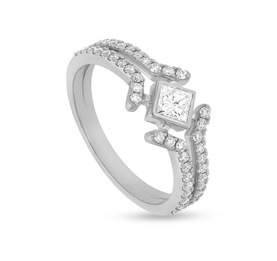 Princess & Round Cut Natural Diamond White Gold Casual Ring