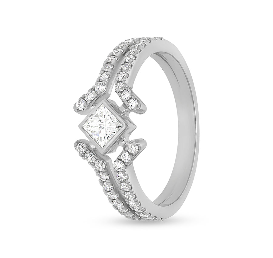 Princess & Round Cut Natural Diamond White Gold Casual Ring