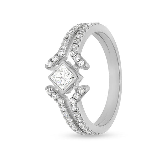 Princess & Round Cut Natural Diamond White Gold Casual Ring