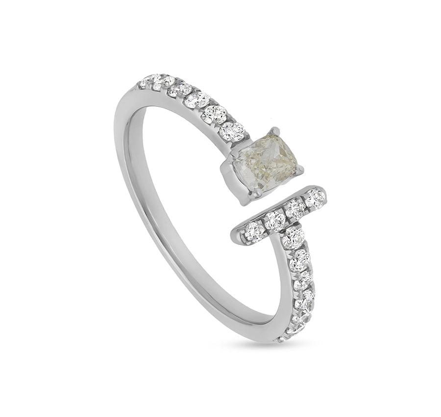 Cushion & Round Cut Natural Diamond White Gold Casual Ring