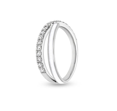 Повседневное кольцо из белого золота с белой эмалью и круглым бриллиантом в комплекте 
