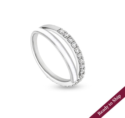 White Enamel With Round Diamond Prong Set White Gold Casual Ring