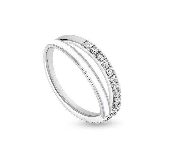 White Enamel With Round Diamond Prong Set White Gold Casual Ring