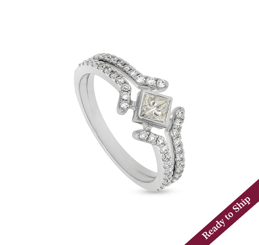 Princess Shape With Round Natural Diamond White Gold Casual Ring