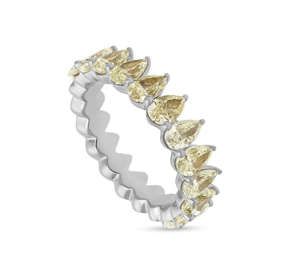 Yellow Pear Shape Diamond With Prong Set White Gold Women Band