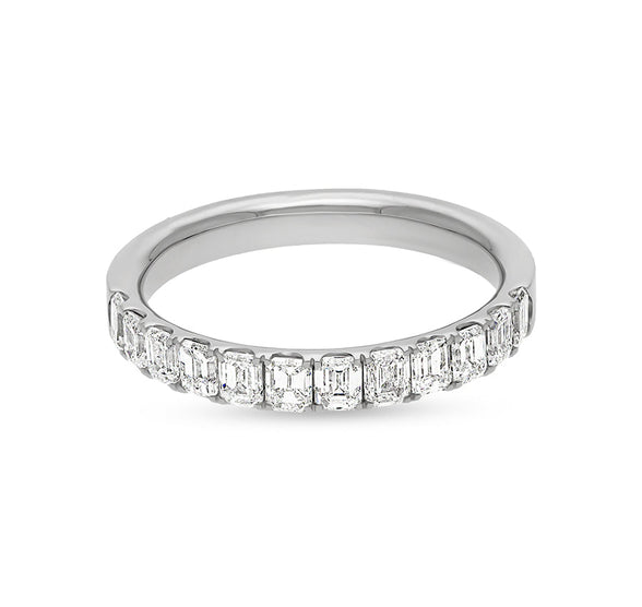 Emerald Shape Diamond With French Setting White Gold Women Band