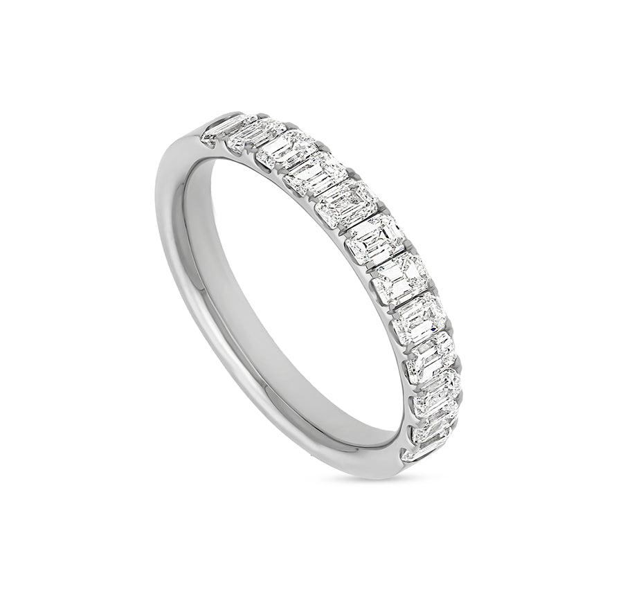 Emerald Shape Diamond With French Setting White Gold Women Band