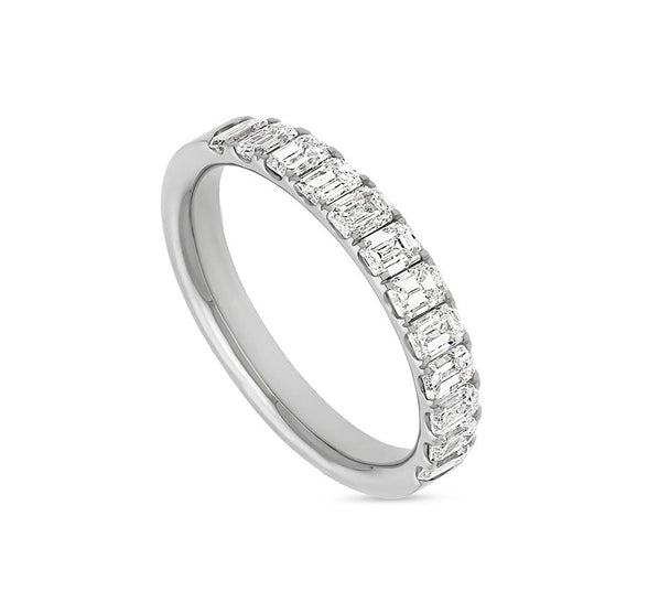 Emerald Shape Diamond With French Setting White Gold Women Band