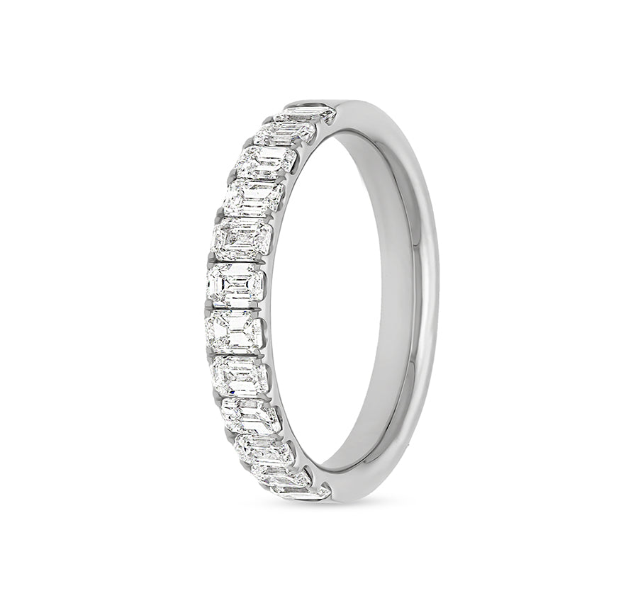 Emerald Shape Diamond With French Setting White Gold Women Band