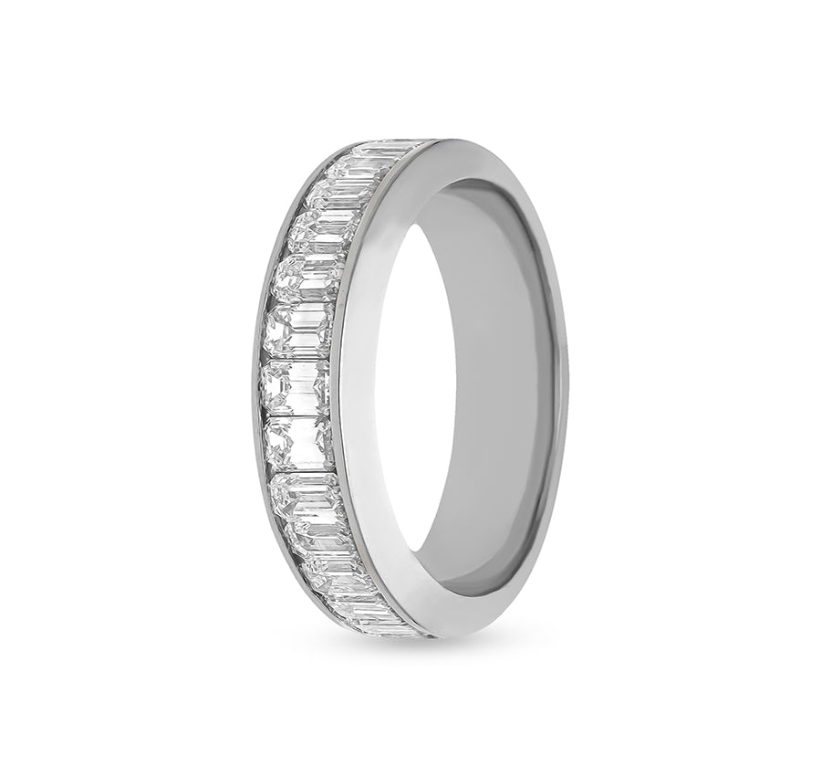 Emerald shape Diamond With Channel Set White Gold Women Band