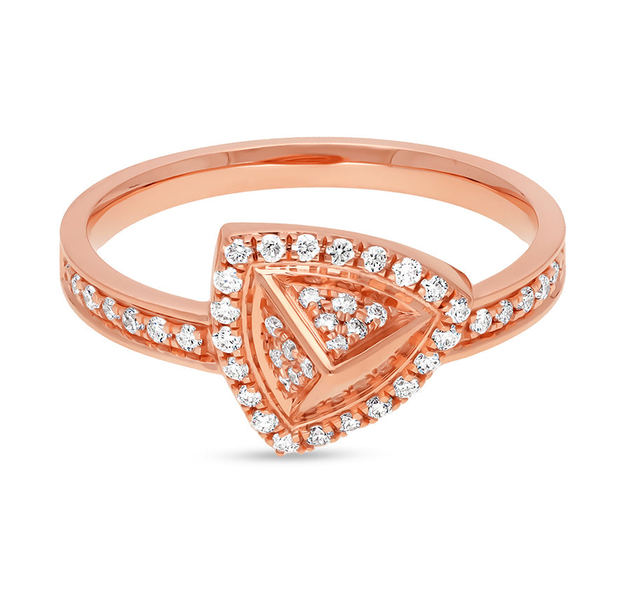 Треугольная пирамидальная форма с круглым повседневным кольцом из розового золота с натуральным бриллиантом 