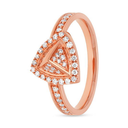 Треугольная пирамидальная форма с круглым повседневным кольцом из розового золота с натуральным бриллиантом 