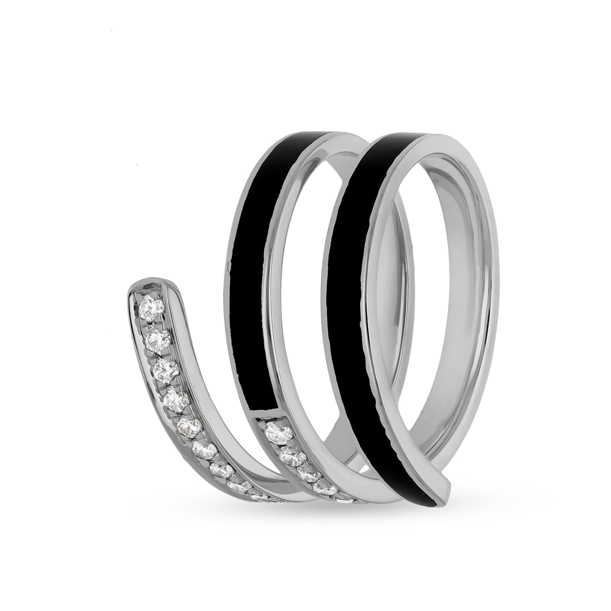 Повседневное кольцо в форме вихря с черной эмалью и бриллиантом из белого золота 