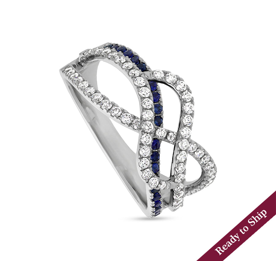 Crisscross Shape With Round Ruby Diamond White Gold Casual Ring