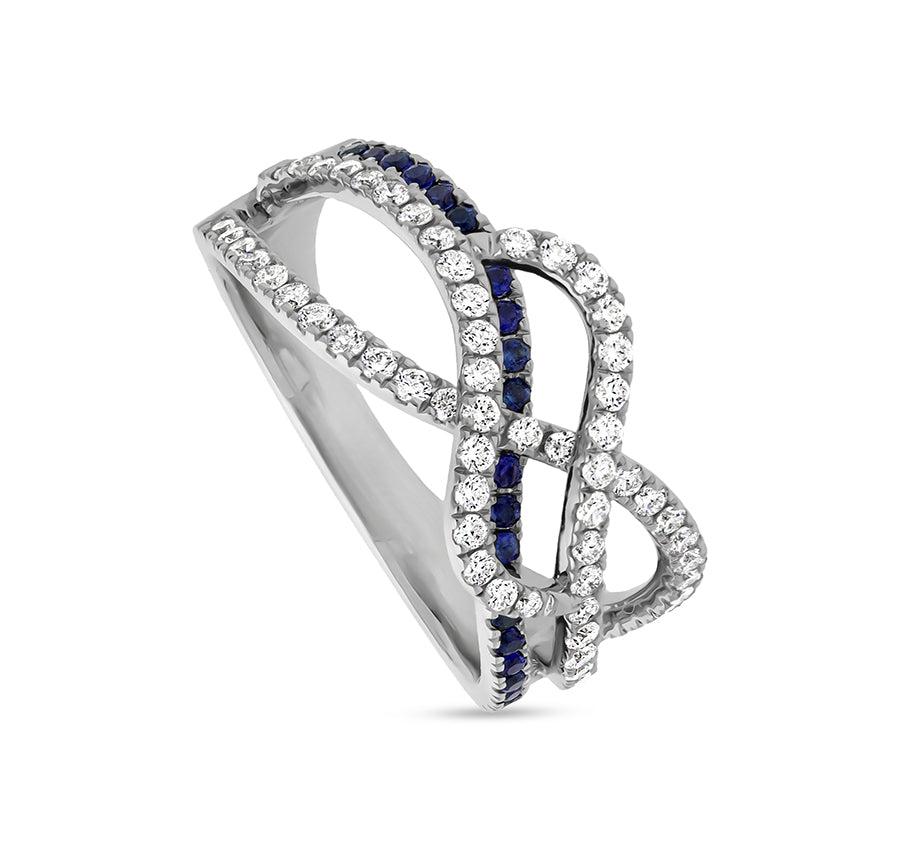 Crisscross Shape With Round Ruby Diamond White Gold Casual Ring