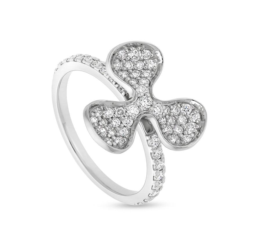 Flower Shape With Pave Set Natural Round Diamond White Gold Casual Ring