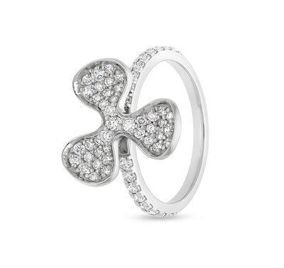 Flower Shape With Pave Set Natural Round Diamond White Gold Casual Ring