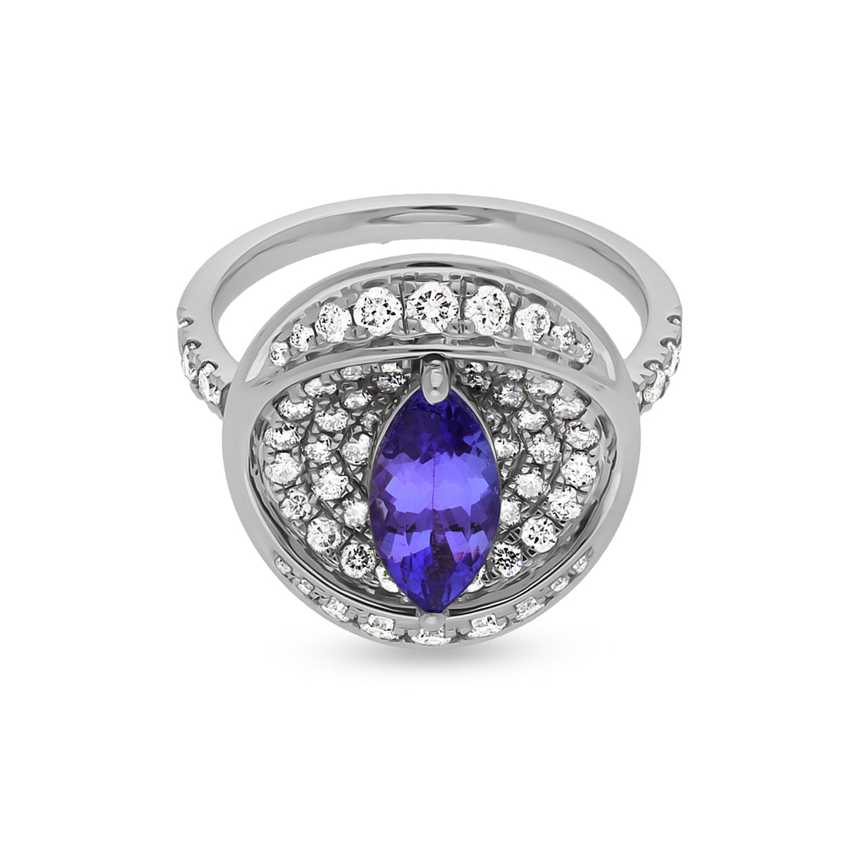 Blue Tanzanite Marquise Round Natural Diamond White Gold Casual Ring