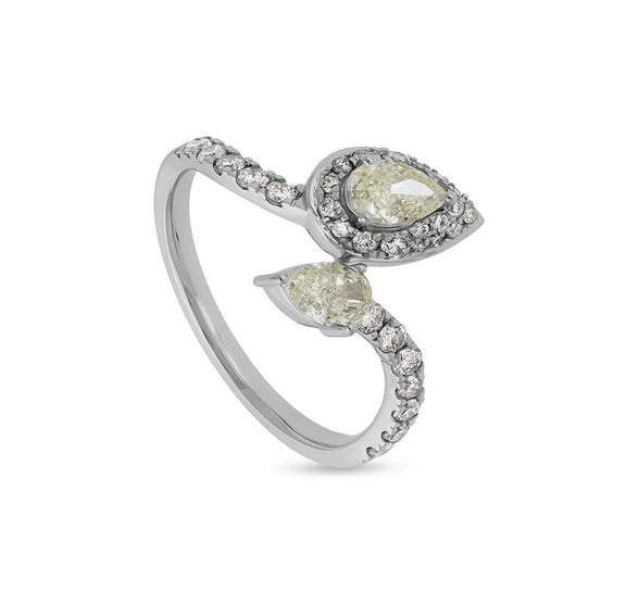 Pear Shape and Round Cut Diamond With Prong Set White Gold Casual Ring