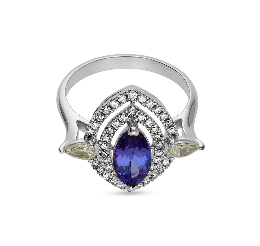 Eye Shape With Pear & Marquise Tanzanite Fancy White Gold Ring