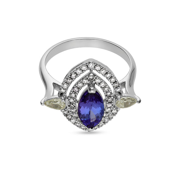 Eye Shape With Pear & Marquise Tanzanite Fancy White Gold Ring