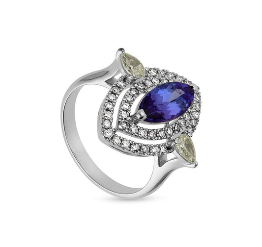 Eye Shape With Pear & Marquise Tanzanite Fancy White Gold Ring