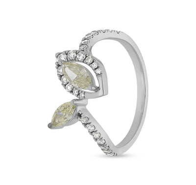 Marquise Shape and Round Diamond With French Setting White Gold Casual Ring