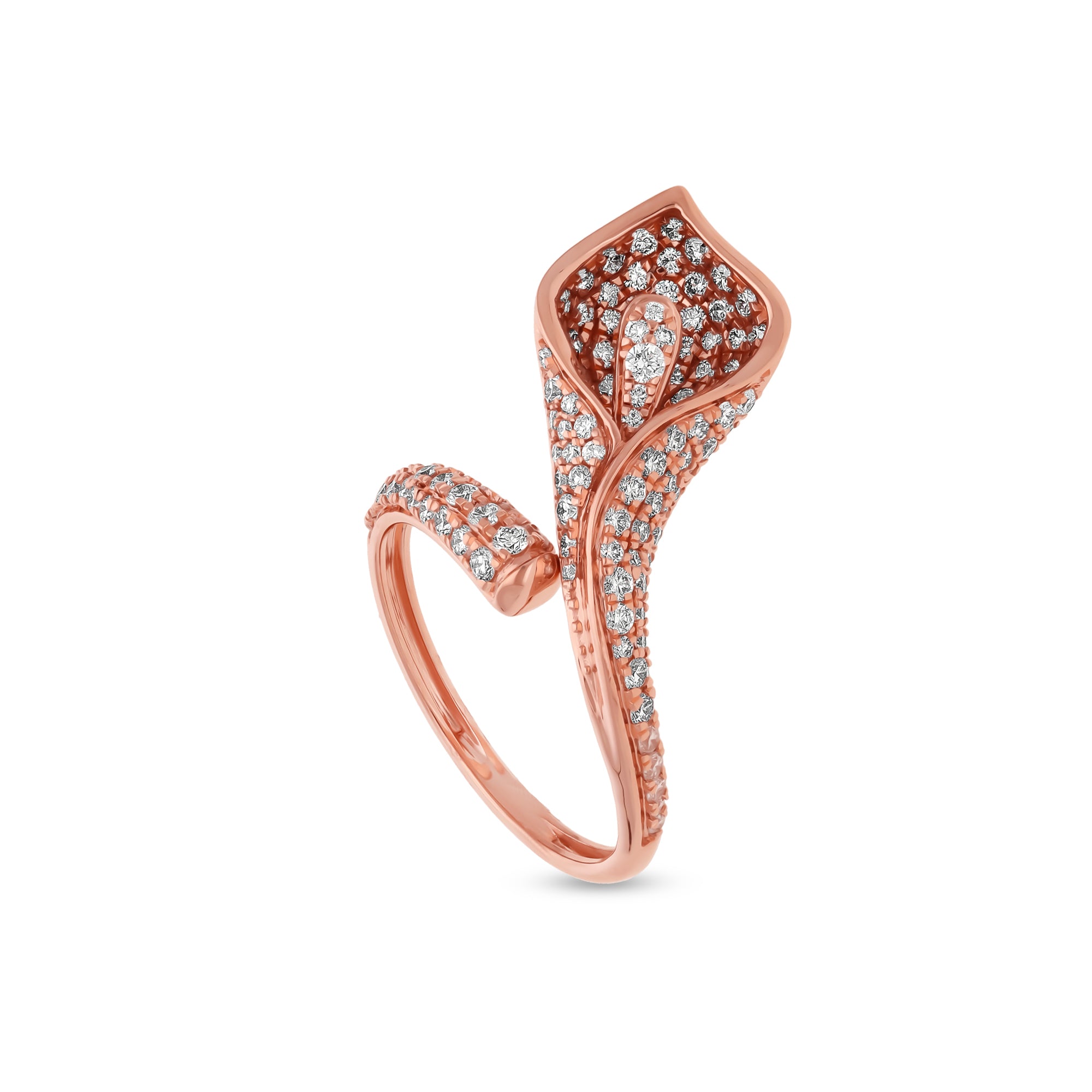 Коктейльное кольцо из розового золота в форме раковины с бриллиантом круглой огранки 