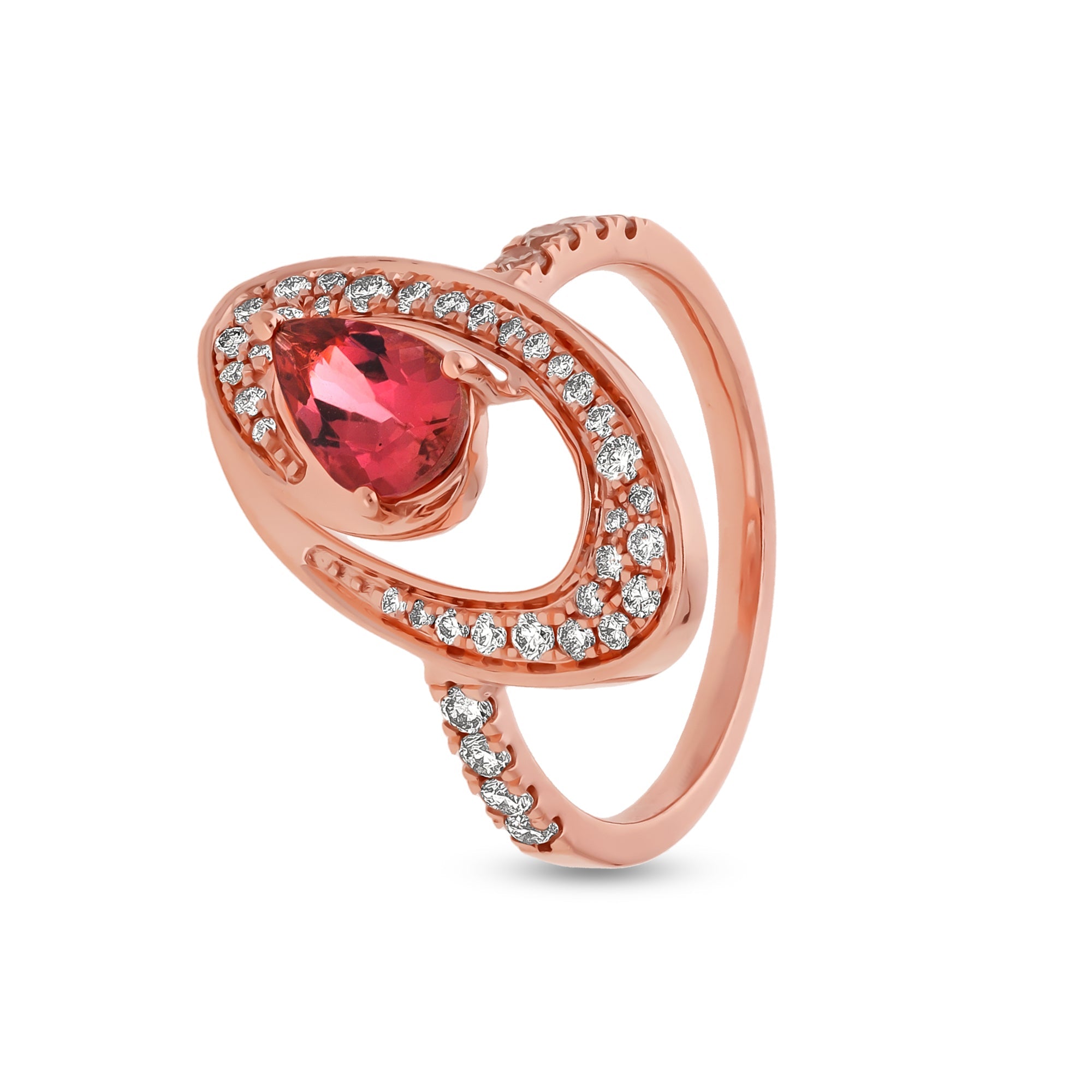 Ovāla forma ar rozā bumbieru turmalīna dabisko dimanta rozā zelta gadījuma gredzenu 