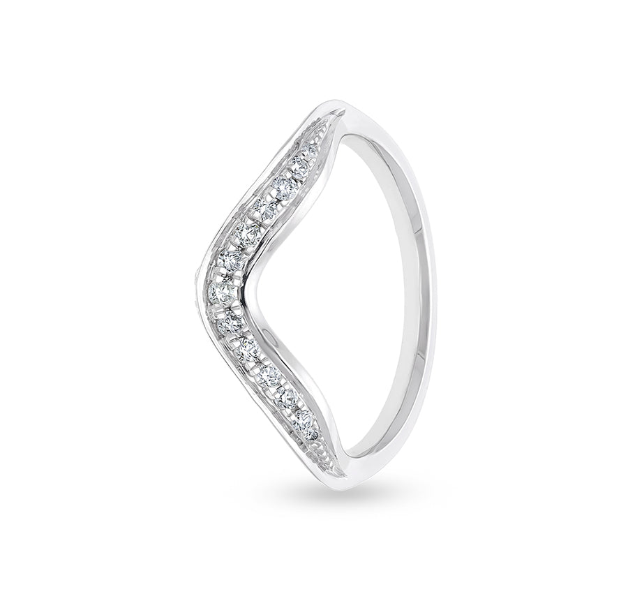 Повседневное кольцо из белого золота с круглым натуральным бриллиантом изогнутой формы и набором зубцов 