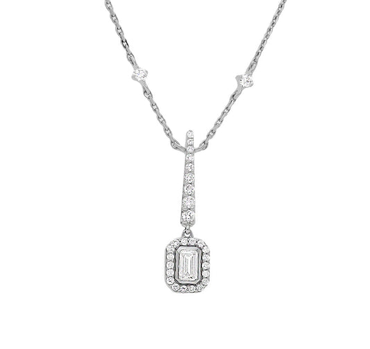 Emerald & Round Natural Diamond Deco Composite Drop Necklace