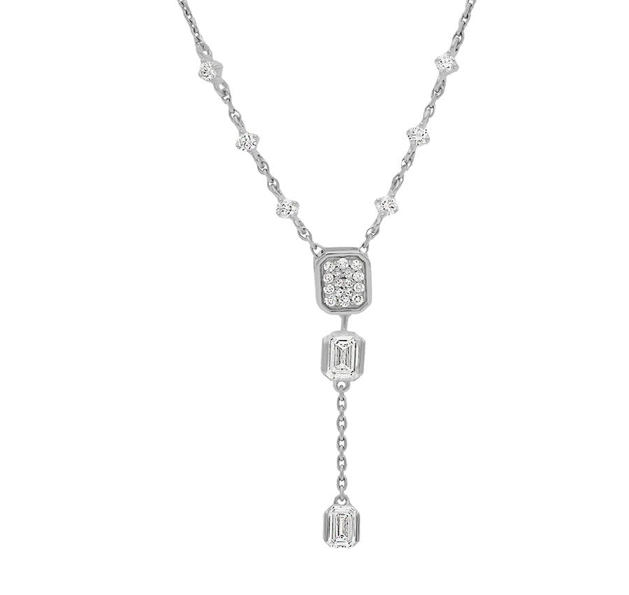 Drop Pendent With Emerald & Round Cut Diamond White Gold Necklace