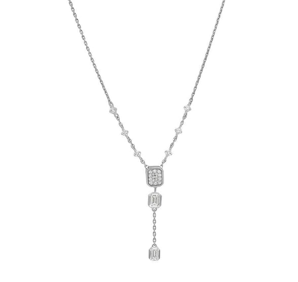 Drop Pendent With Emerald & Round Cut Diamond White Gold Necklace