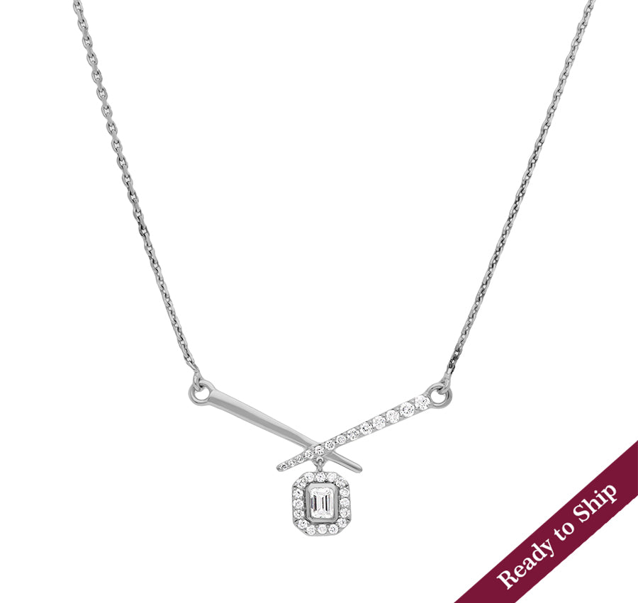 Criss-Cross Shape Emerald & Round Cut Diamond Necklace
