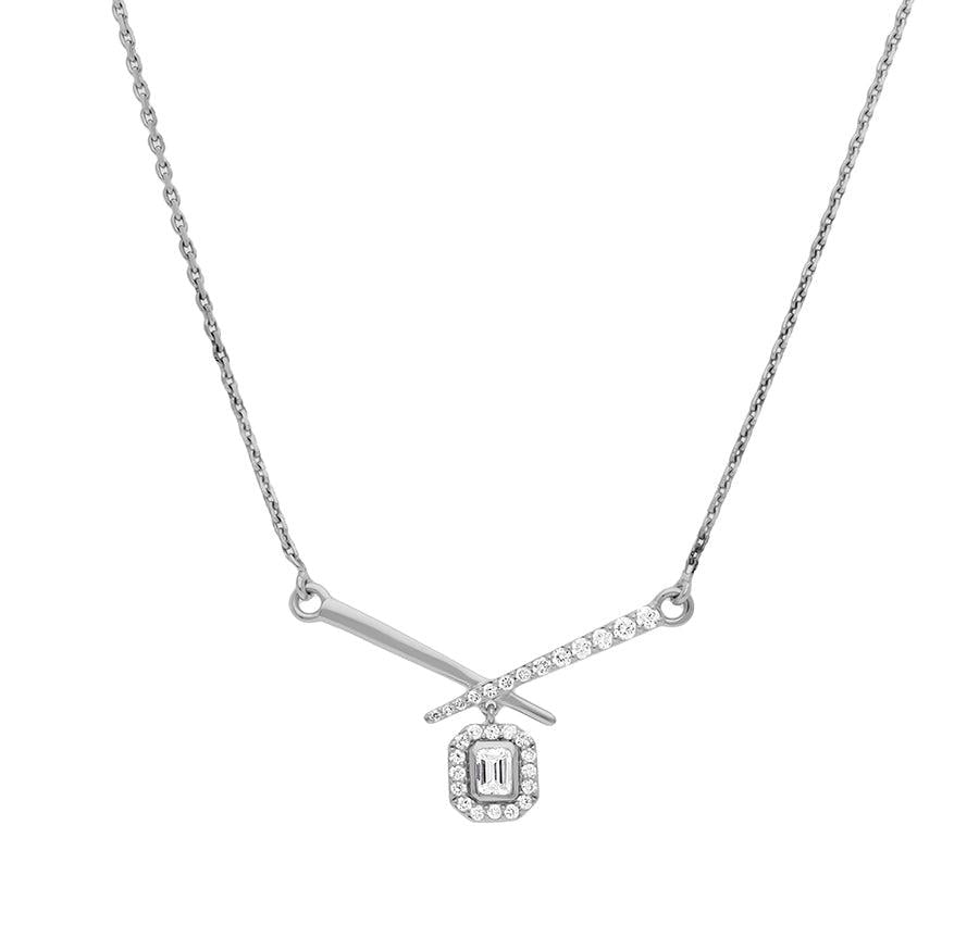 Criss-Cross Shape Emerald & Round Cut Diamond Necklace