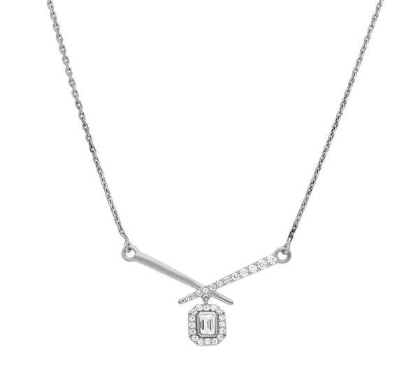 Criss-Cross Shape Emerald & Round Cut Diamond Necklace