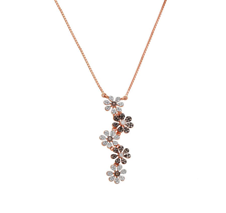 Round Cut Diamond Rose Gold Flower Necklace