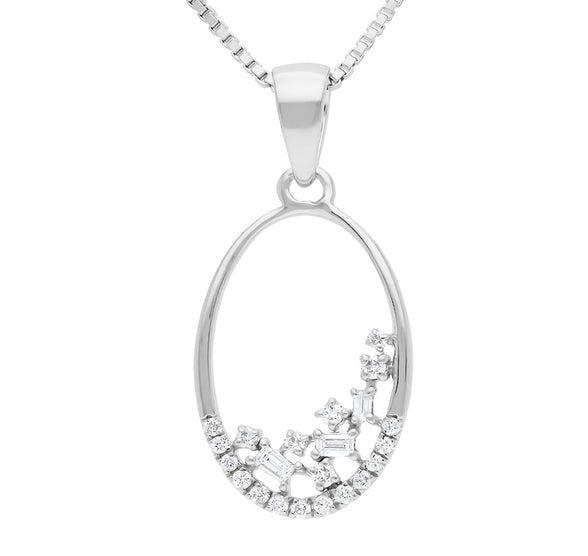 Oval Shape With Baguette Diamond white Gold Necklace