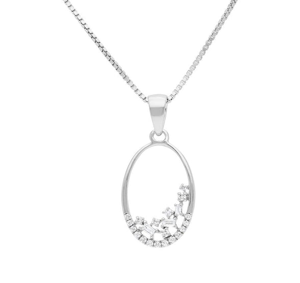 Oval Shape Pendant With Baguette Diamond white Gold Necklace