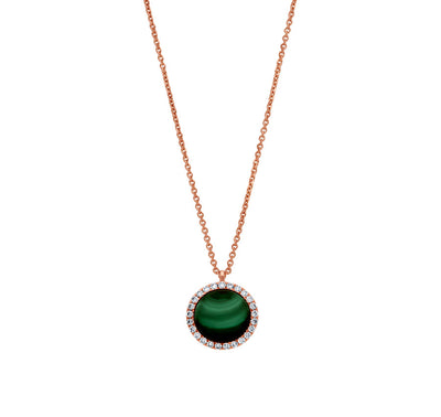 Ожерелье круглой формы с зеленым малахитовым натуральным бриллиантом из розового золота 