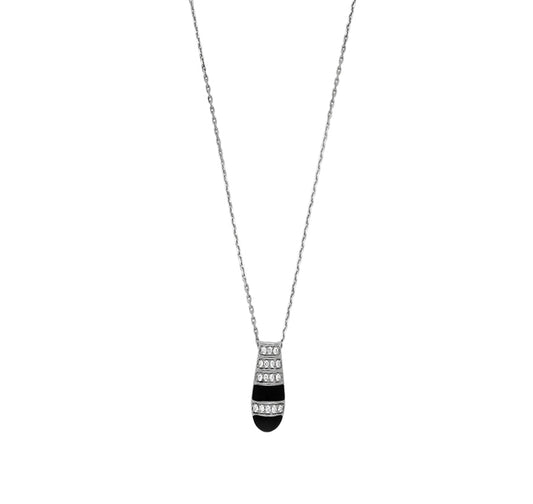 Round Diamond With Black Enamel White Gold Necklace Set