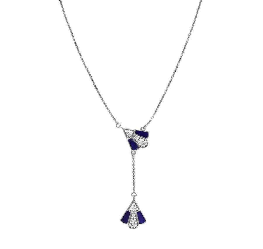 Round Diamond With Dark Blue Lapis White Gold Fancy Necklace