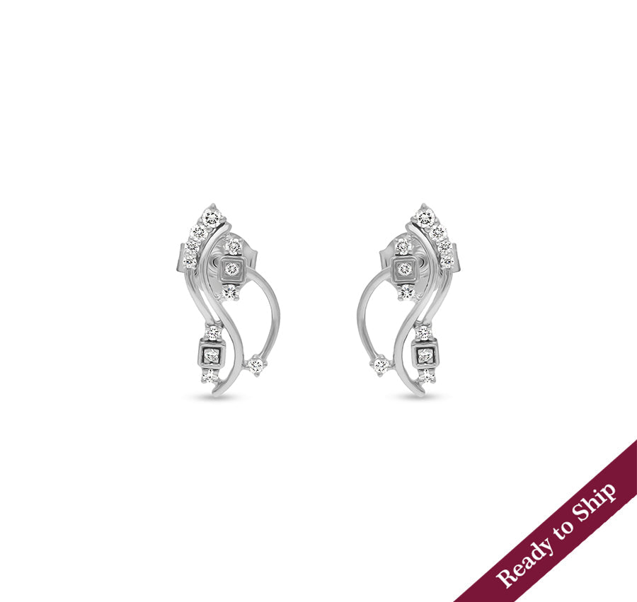 Round Shape Diamond With Prong Setting White Gold Stud Earrings