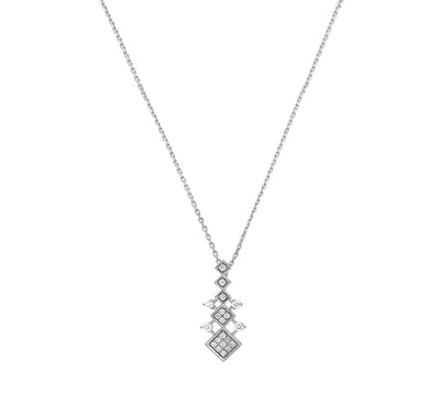 Dainty Rhombus & Round Diamond White Gold Necklace Set
