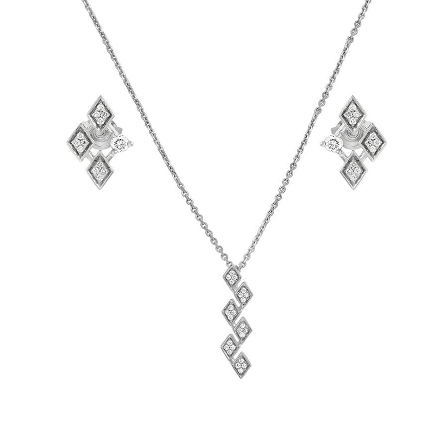 Sterling White Rhombus Shape White Gold Necklace Set