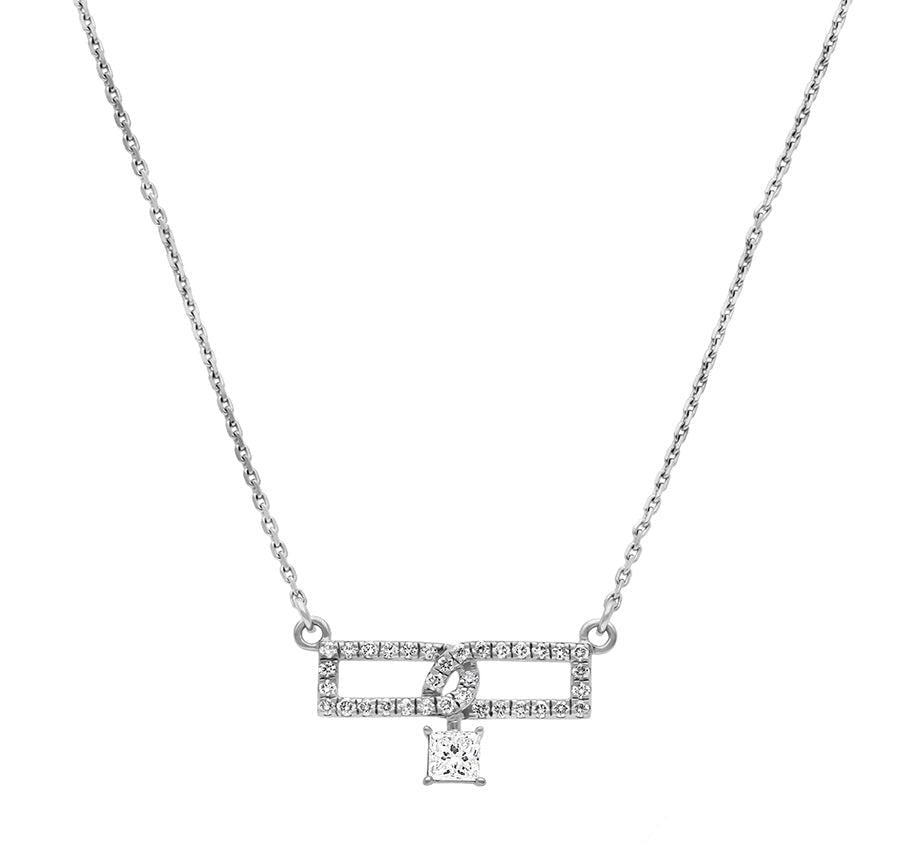 Princess & Round Diamond White Gold Necklace