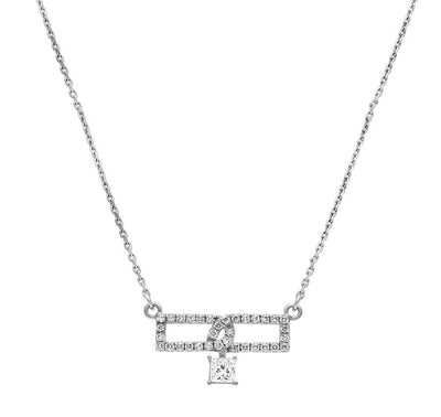 Princess & Round Diamond White Gold Necklace